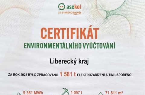 ASEKOL Certifikát environmentálního vyúčtování